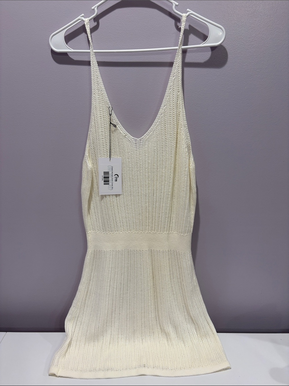Cream Knit V-Neck Swim Coverup Dress